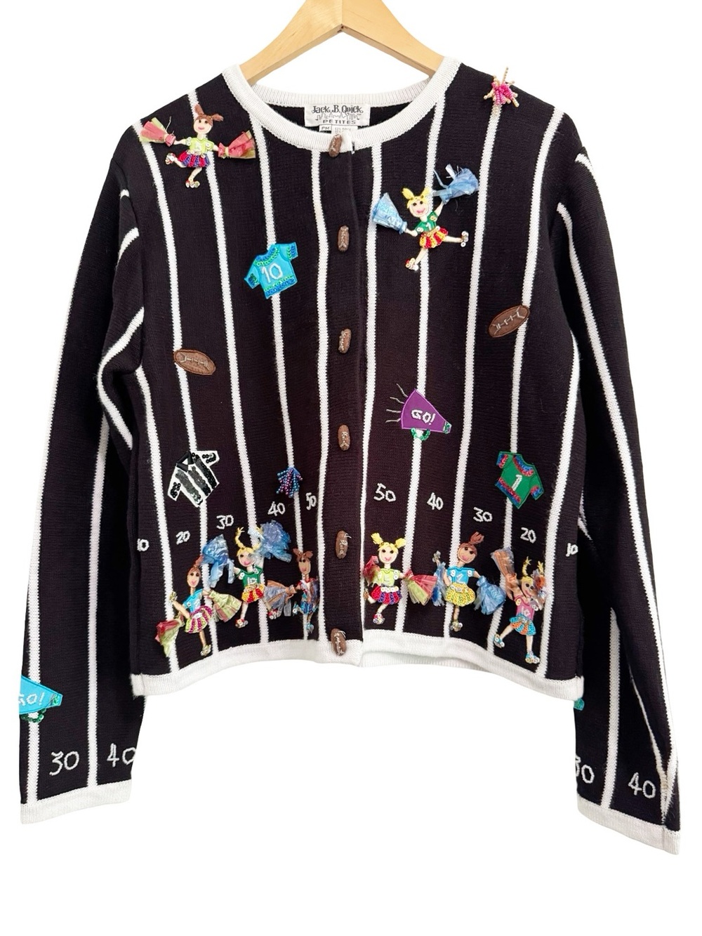 Vintage Jack B. Quick Football Cheerleader Embellished Cardigan Medium Petite